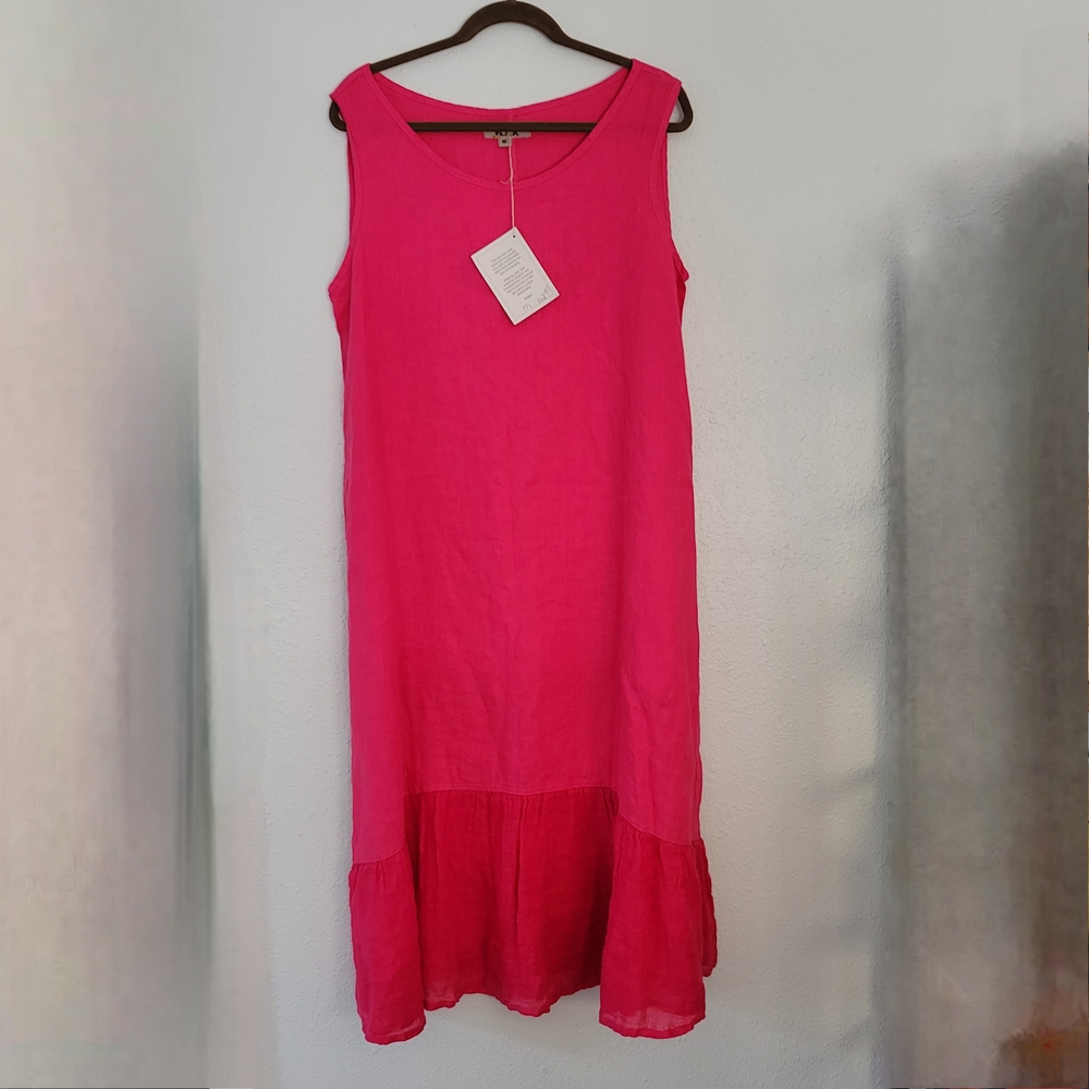 FLAX Linen Maxi Dress Medium Pink NWT New